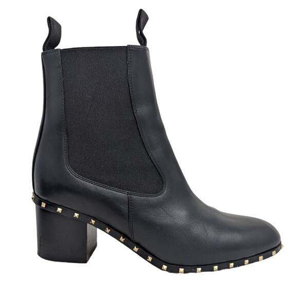 Valentino Rockstud Chelsea Boots EU 37 US 7 Black Leather Studded Block Heel - Picture 1 of 7